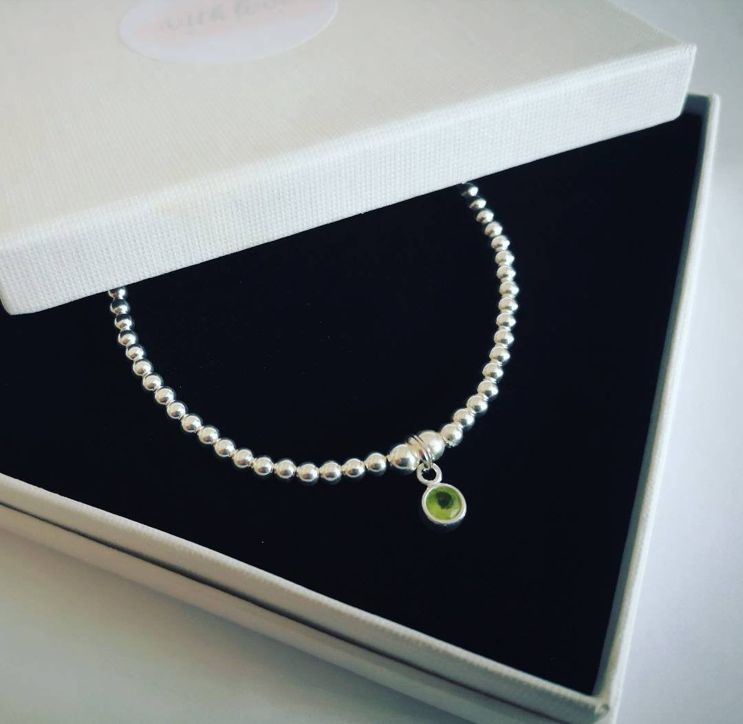 Sterling Silver August Birthday Bracelet (Peridot) With Love Jewellery UK