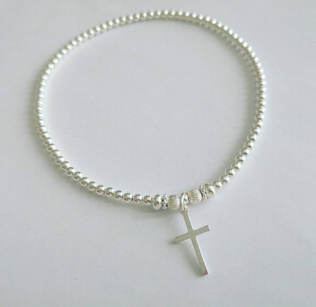 Sterling Silver Cross Anklet With Love Jewellery UK