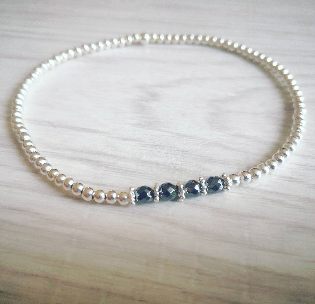 Rose Quartz/Hematite Beads Anklet With Love Jewellery UK