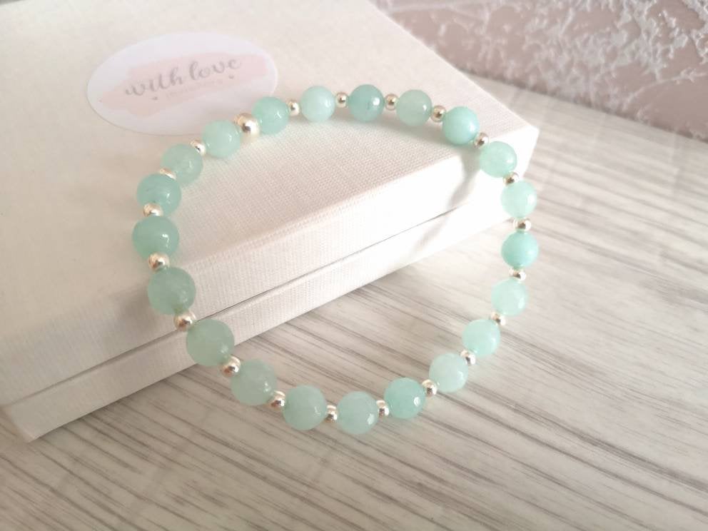 Sterling Silver and Amazonite Stretch Bracelet - With Love Jewellery UK
