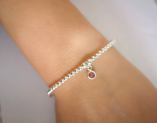 Sterling Silver July Birthday Bracelet (Ruby) - With Love Jewellery UK