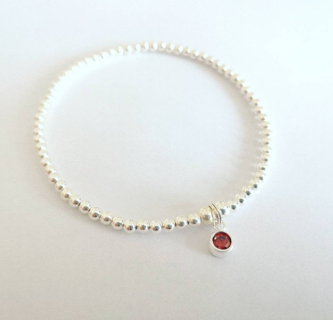 Sterling Silver July Birthday Bracelet (Ruby) With Love Jewellery UK