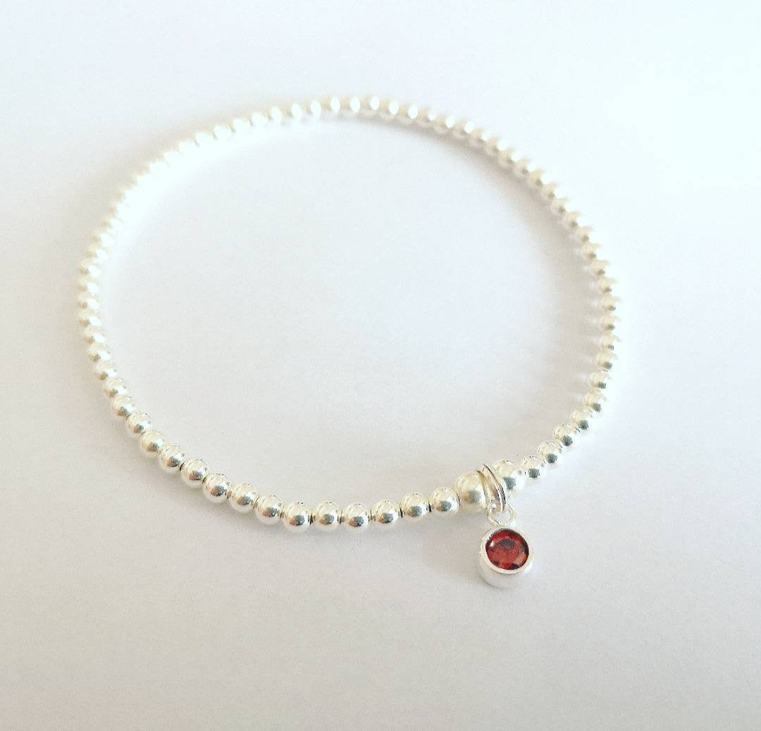 Sterling Silver July Birthday Bracelet (Ruby) - With Love Jewellery UK