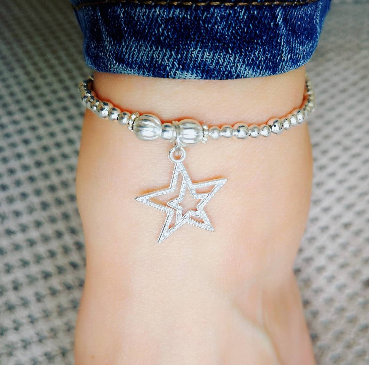 Star Stretch Anklet With Love Jewellery UK