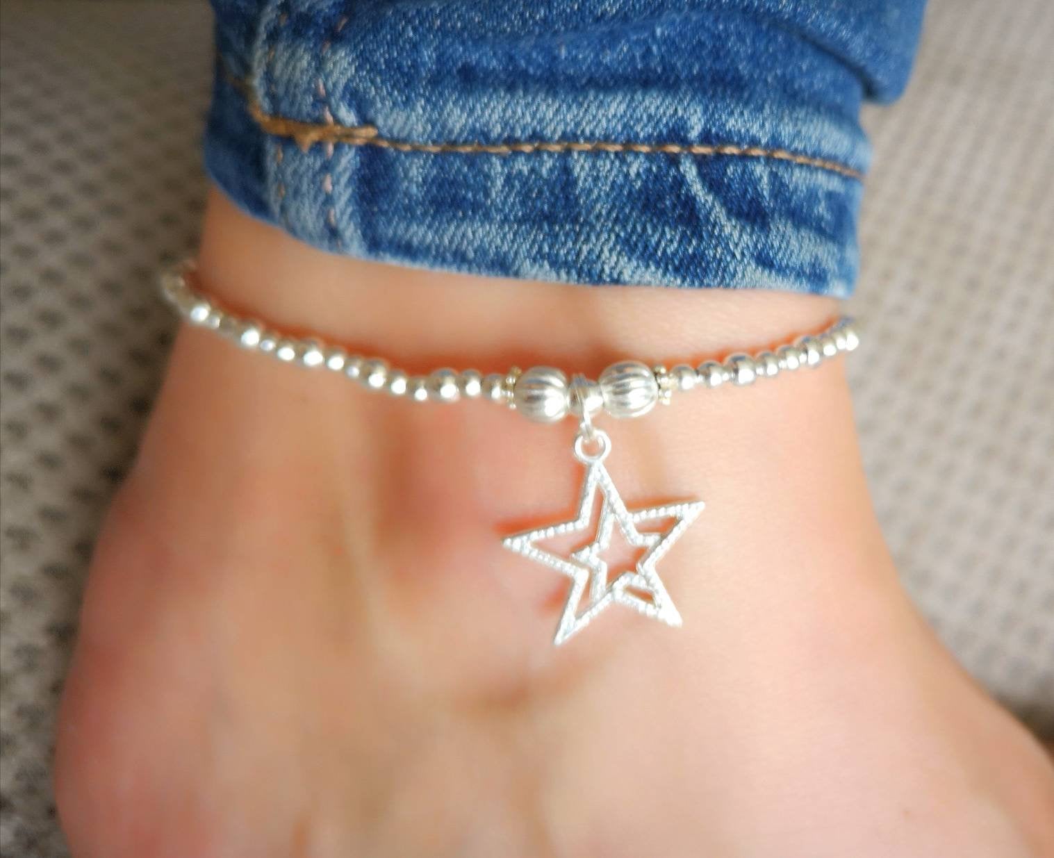 Star Stretch Anklet With Love Jewellery UK