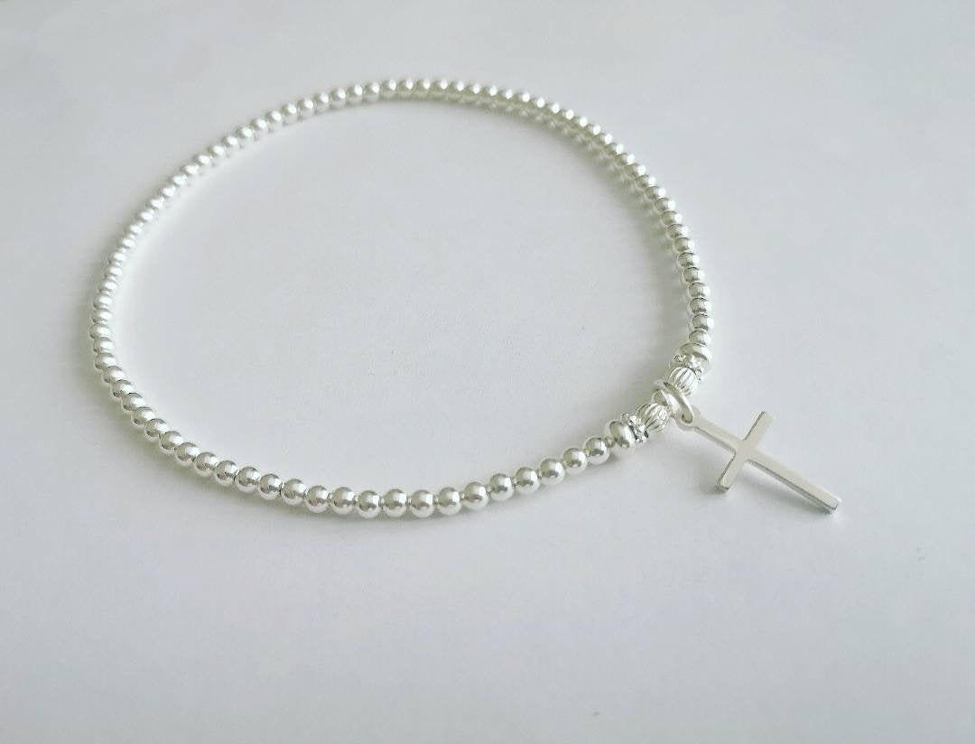 Sterling Silver Cross Anklet With Love Jewellery UK