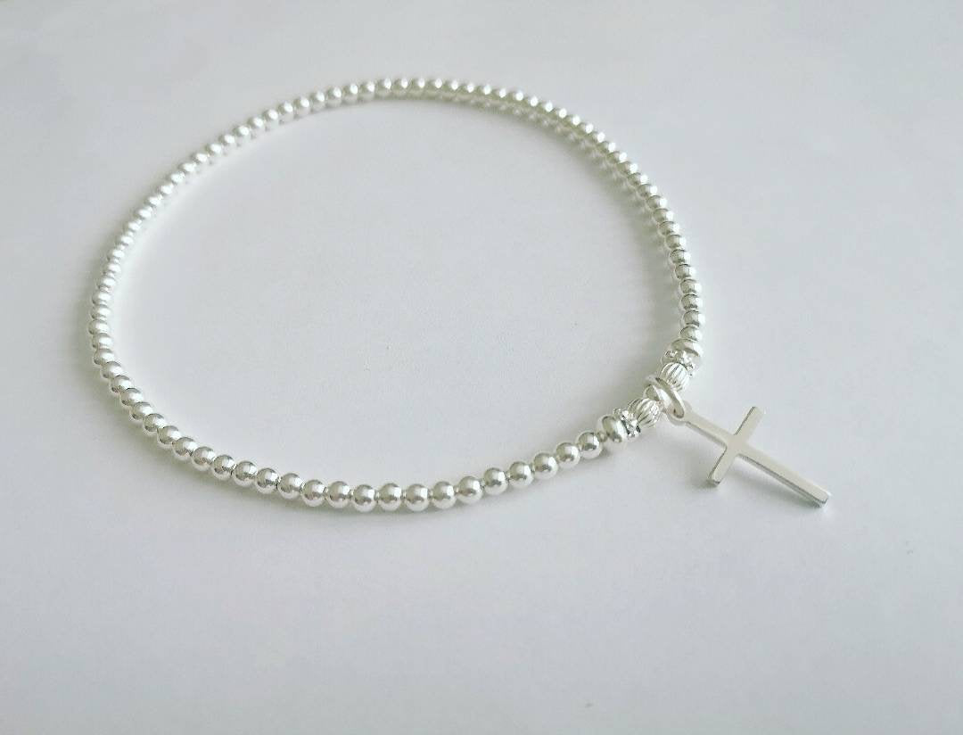 Sterling Silver Cross Anklet - With Love Jewellery UK