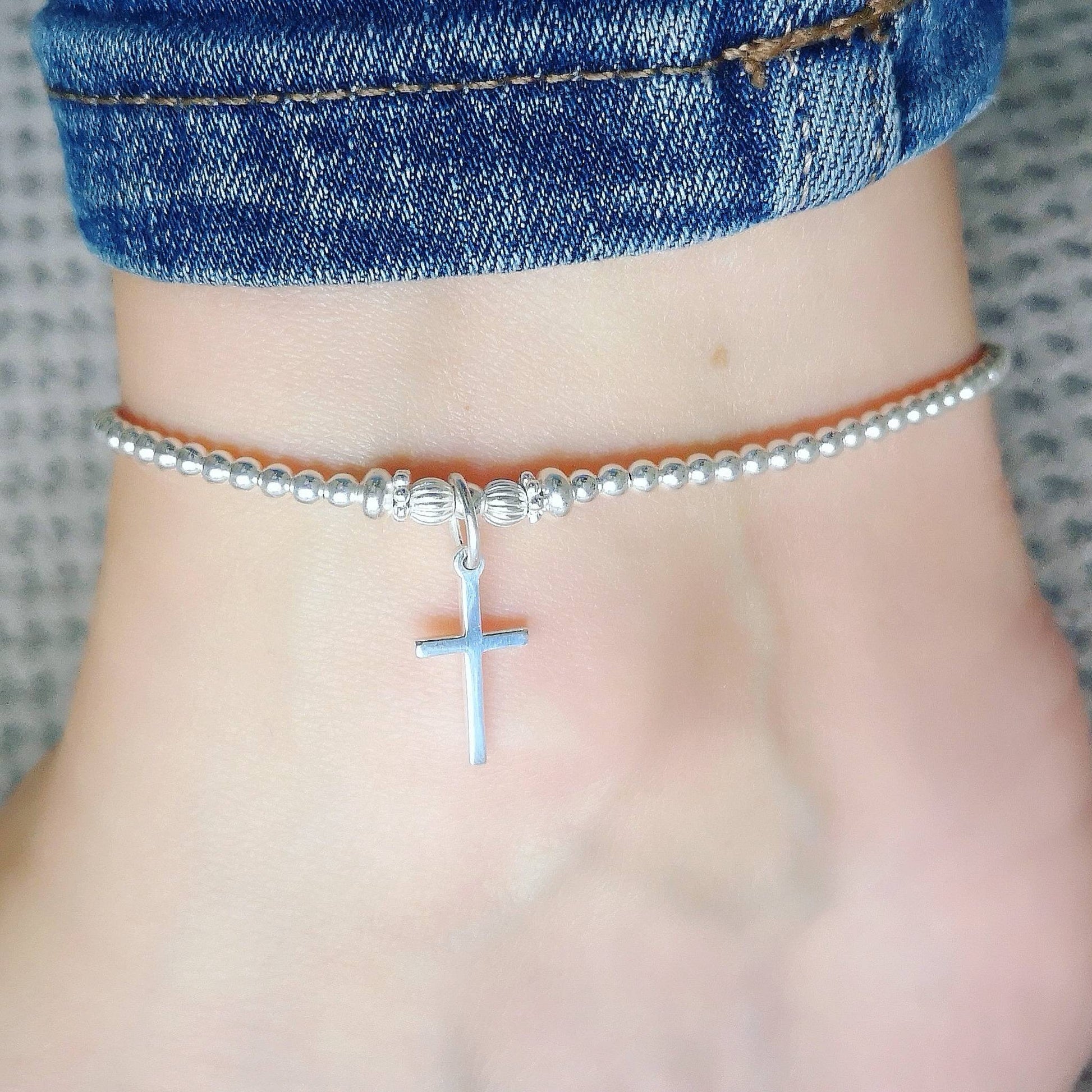 Sterling Silver Cross Anklet With Love Jewellery UK