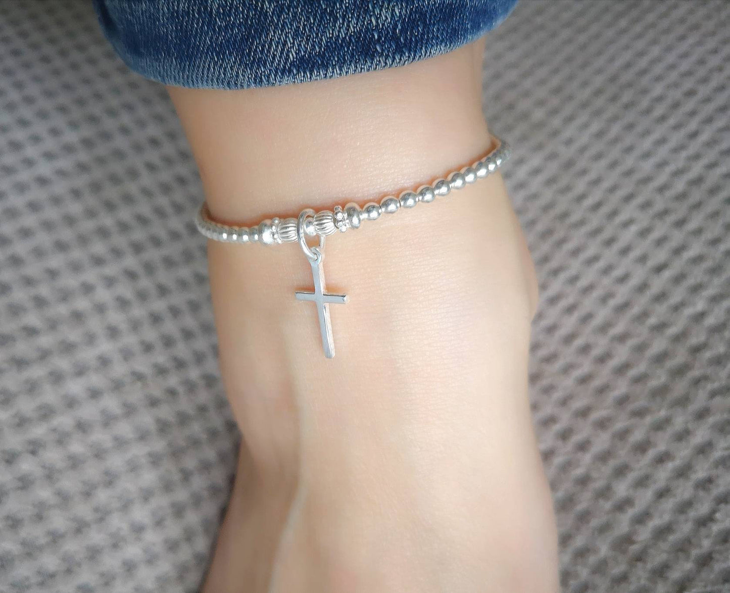 Sterling Silver Cross Anklet - With Love Jewellery UK