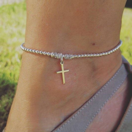 Sterling Silver Cross Anklet With Love Jewellery UK