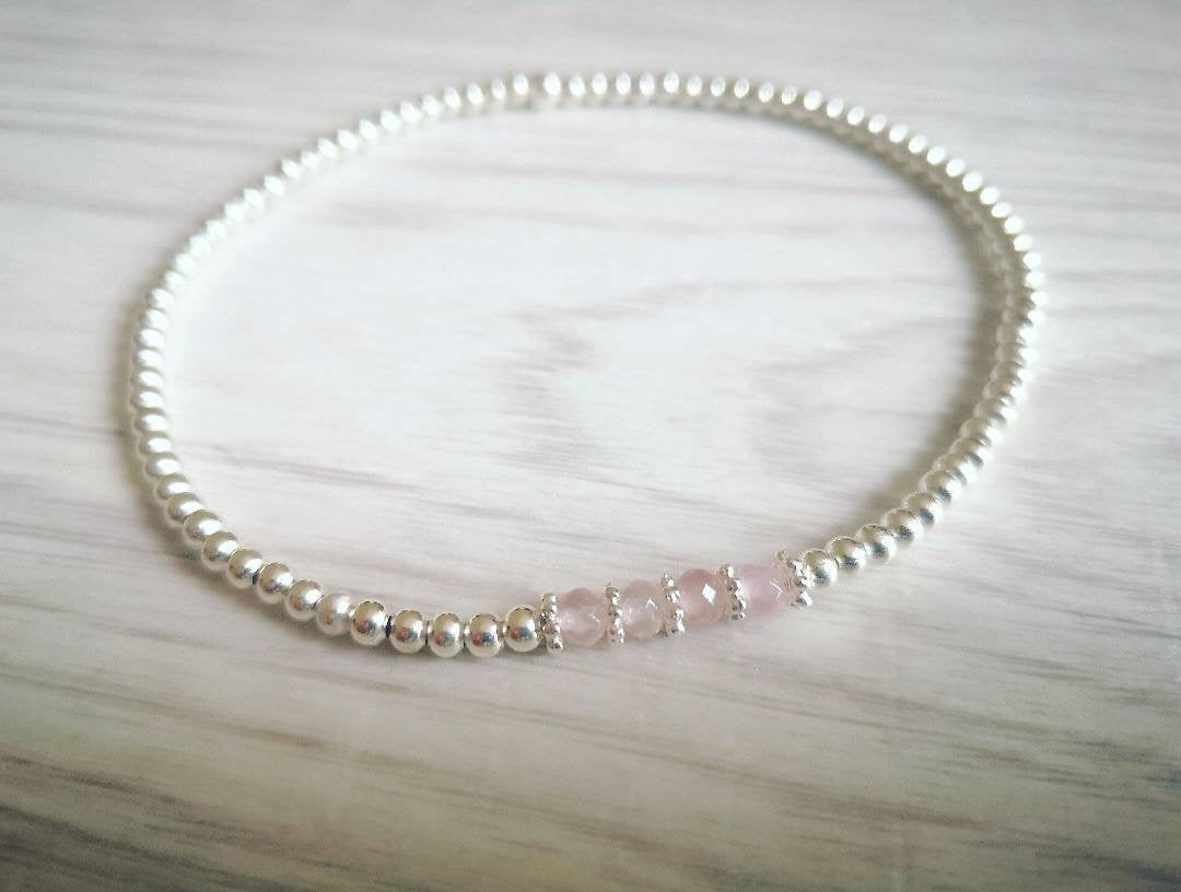 Rose Quartz/Hematite Beads Anklet With Love Jewellery UK