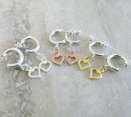 Sterling Silver Heart Hoop Earrings - With Love Jewellery UK