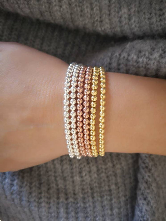 Silver, Gold and Rose Gold Stacking Bracelets With Love Jewellery UK