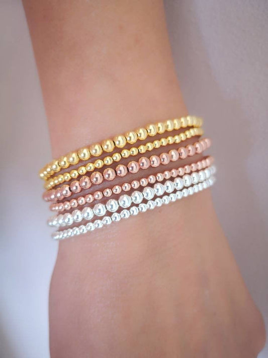 Sterling Silver, Rose Gold and Yellow Gold Bracelet Stack With Love Jewellery UK