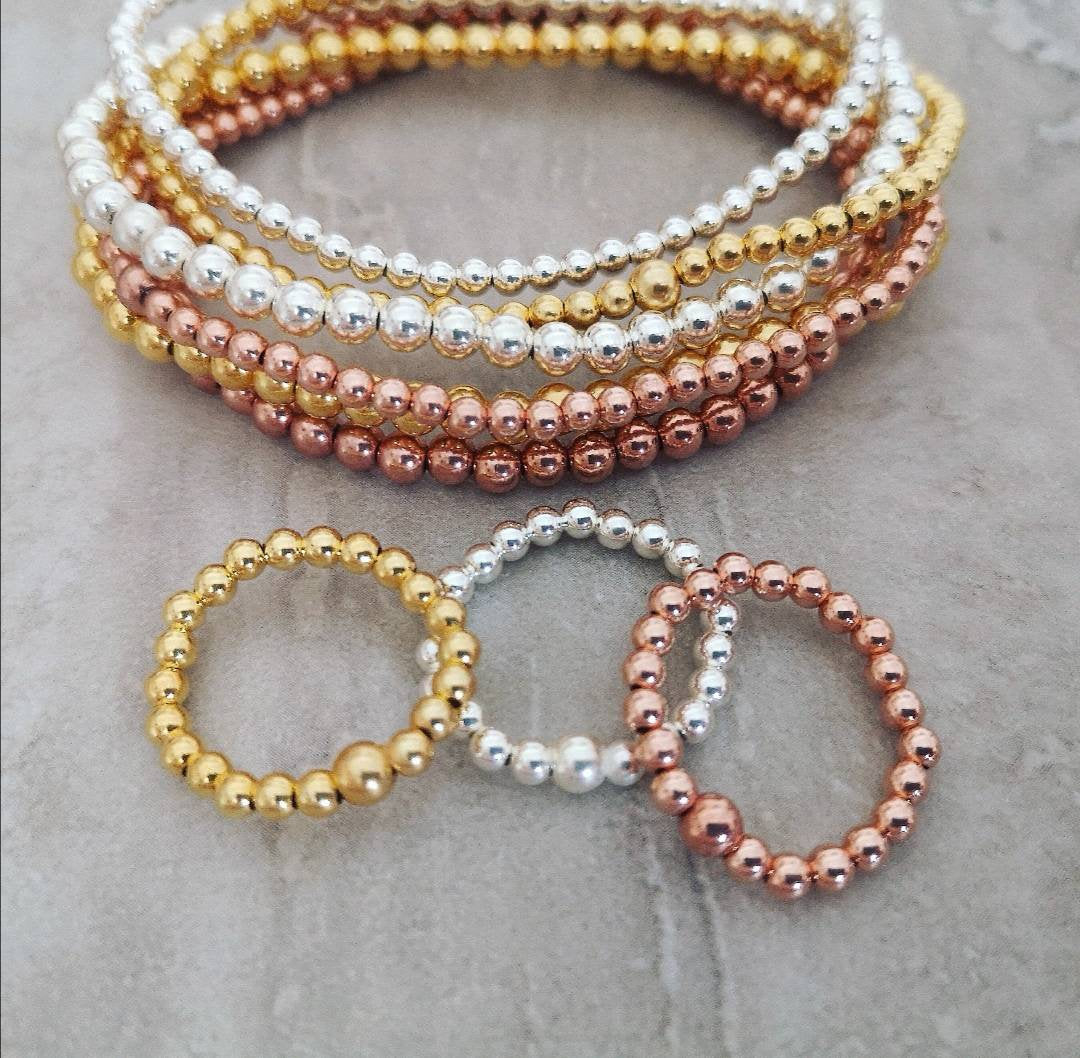 Beaded Stretch Ring (Sterling Silver, Gold Vermeil and Rose Gold Vermeil) With Love Jewellery UK