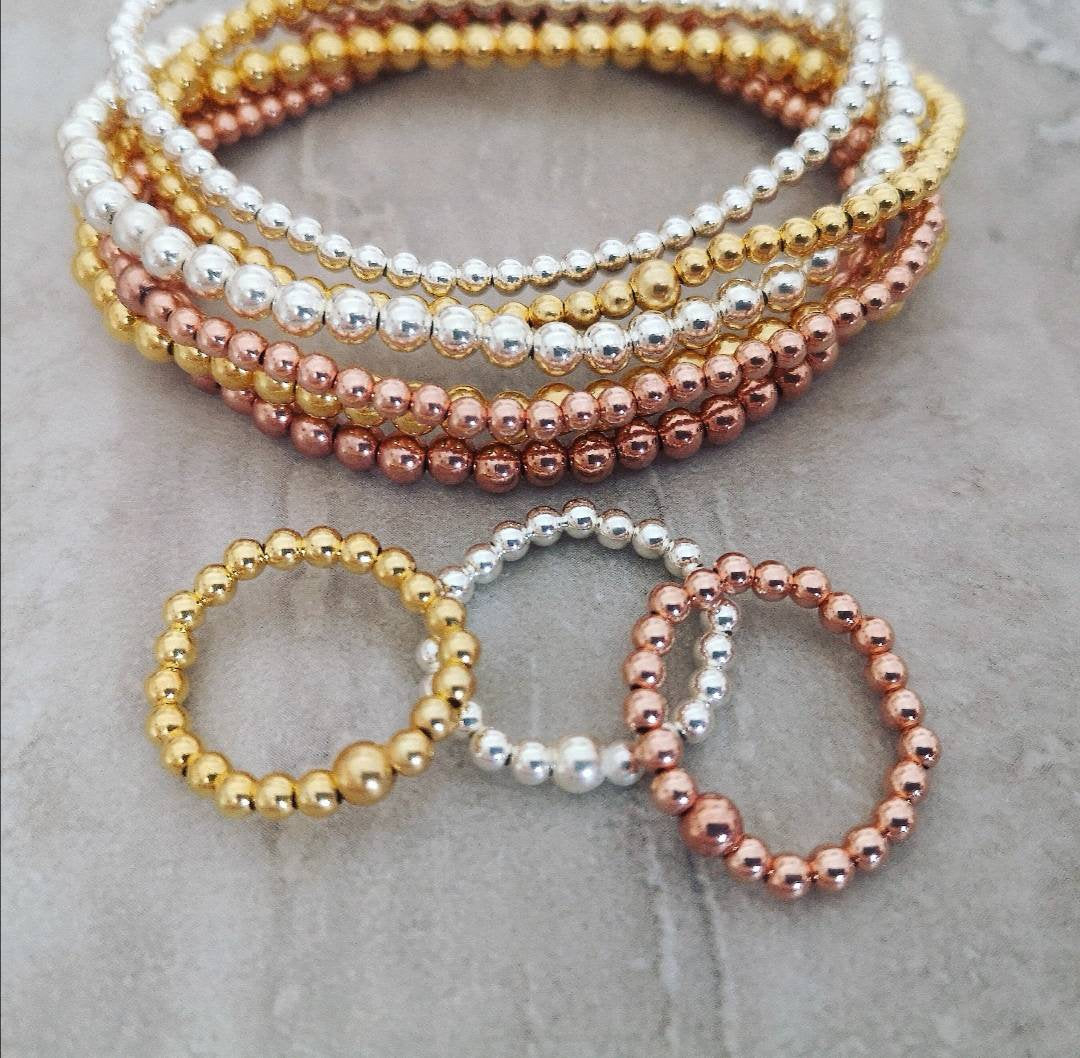 Beaded Stretch Ring (Sterling Silver, Gold Vermeil and Rose Gold Vermeil) - With Love Jewellery UK