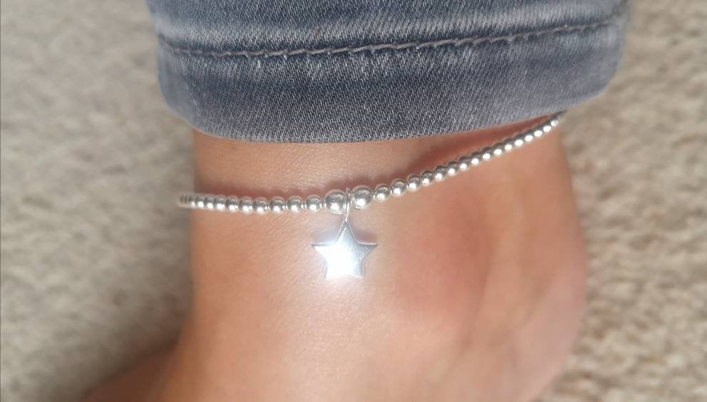 Sterling Silver Star Anklet With Love Jewellery UK