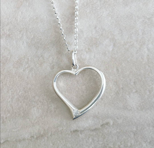 Sterling Silver Heart Pendant Necklace With Love Jewellery UK