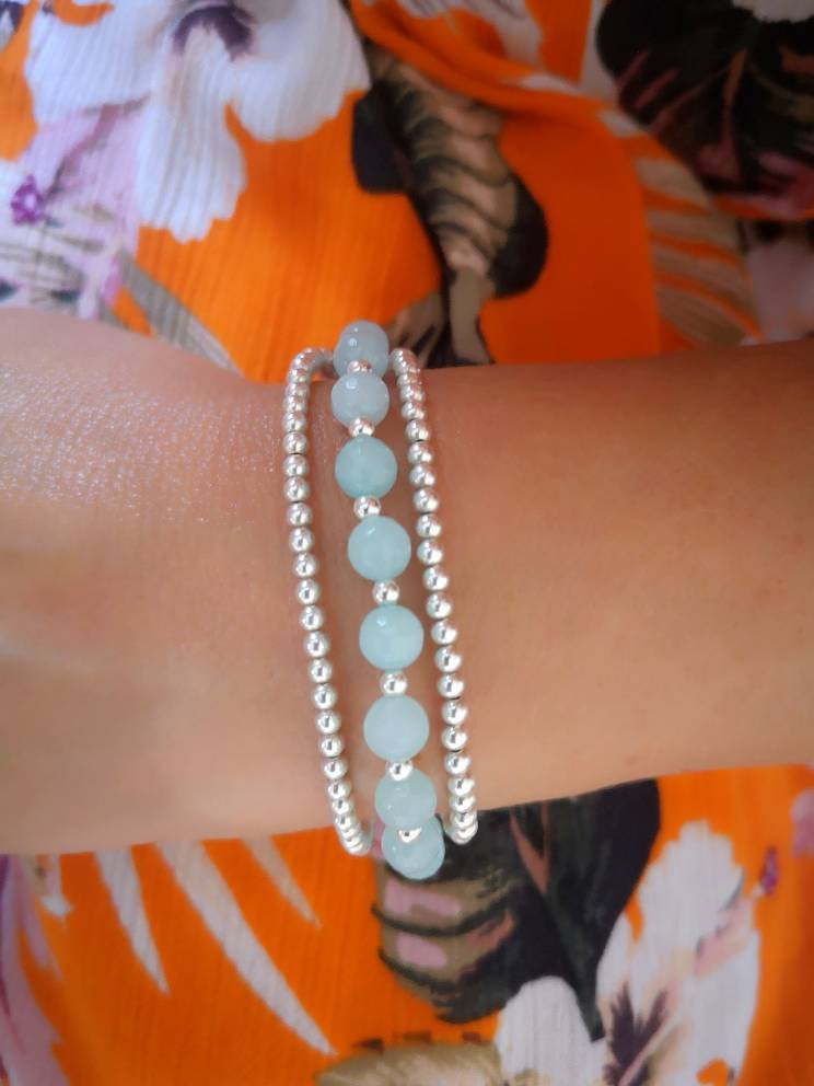 Sterling Silver and Amazonite Stretch Bracelet With Love Jewellery UK