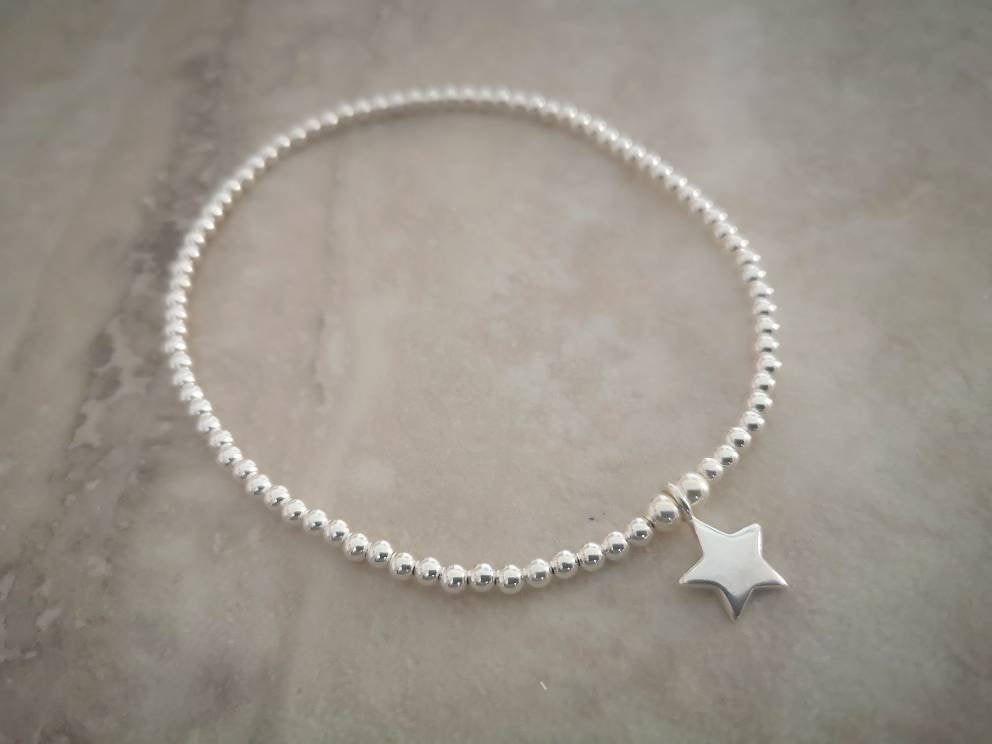 Sterling Silver Star Anklet With Love Jewellery UK