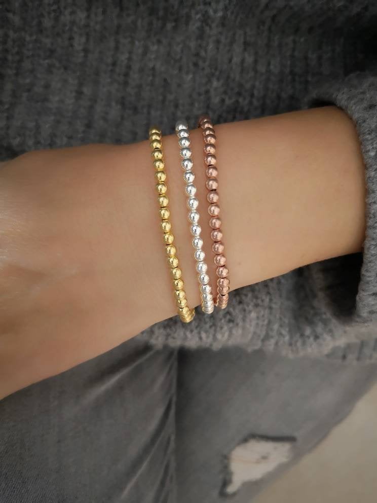 Silver, Gold and Rose Gold Stacking Bracelets - With Love Jewellery UK