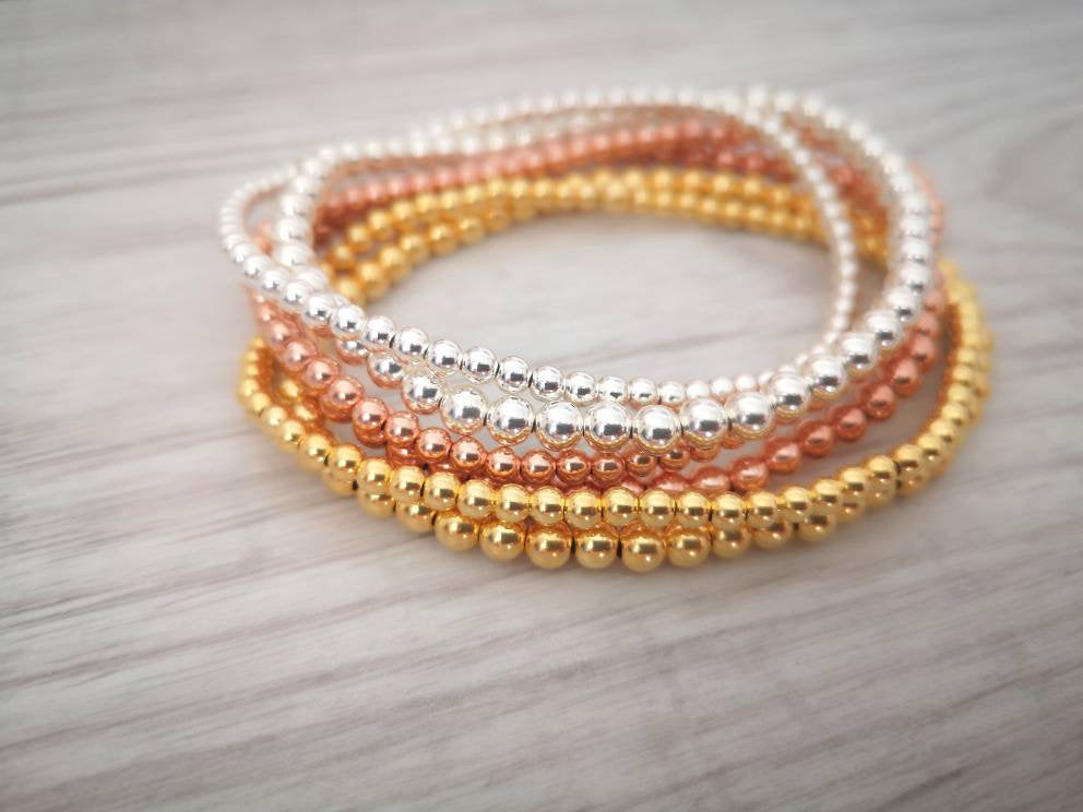 Sterling Silver, Rose Gold and Yellow Gold Bracelet Stack - With Love Jewellery UK