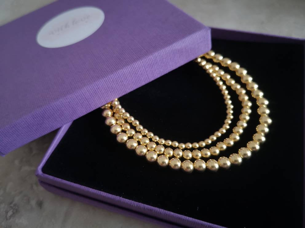 Gold Vermeil Beaded Stretch Bracelets With Love Jewellery UK