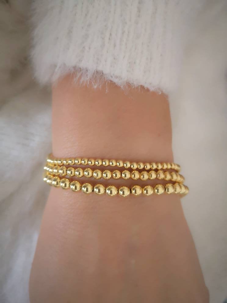 Gold Vermeil Beaded Stretch Bracelets With Love Jewellery UK