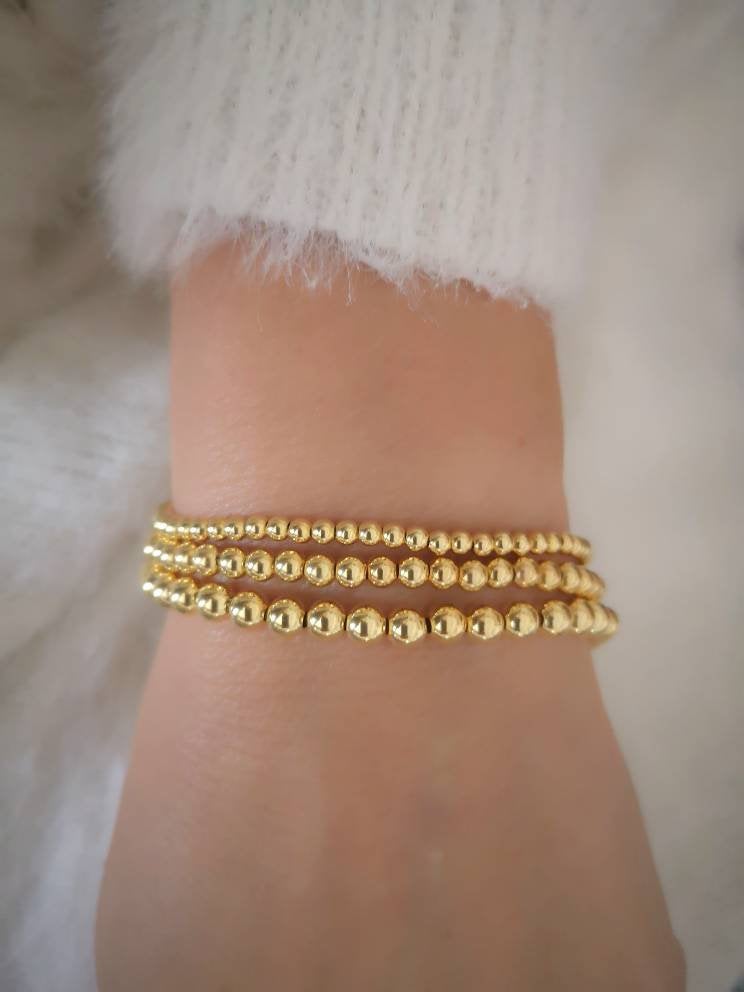 Gold Vermeil Beaded Stretch Bracelets - With Love Jewellery UK
