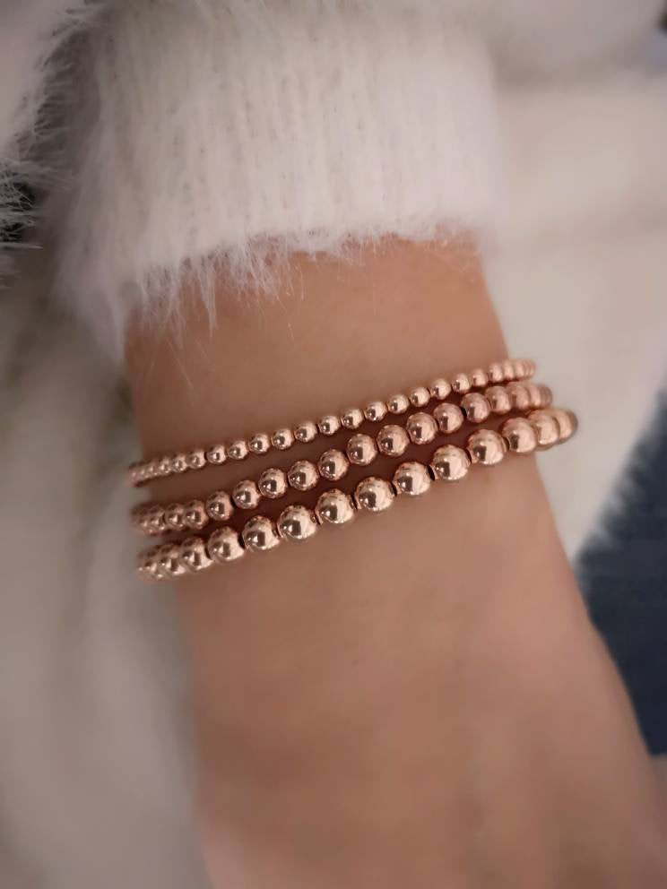 Rose Gold Beaded Stretch Bracelet Stack - With Love Jewellery UK