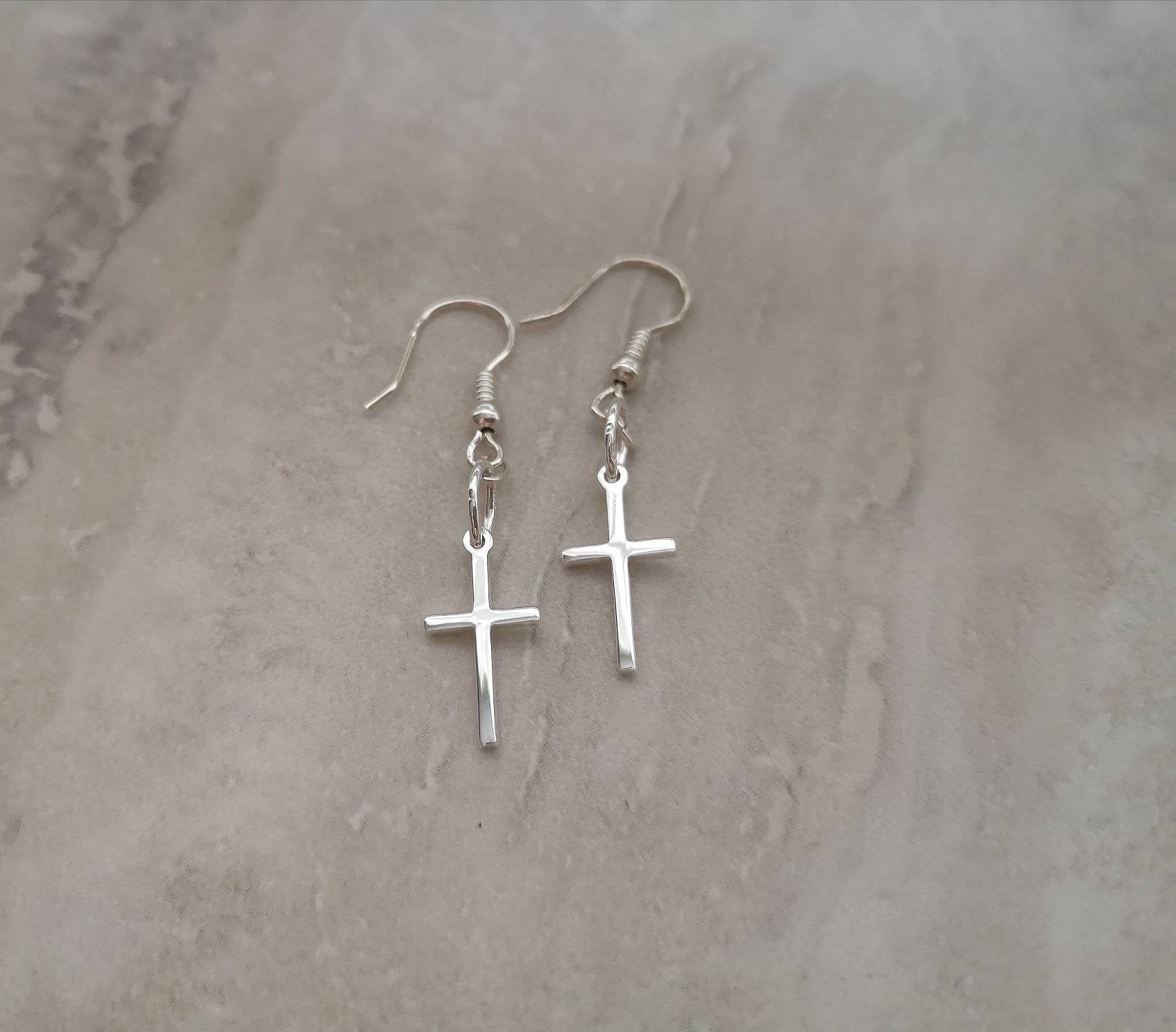 Sterling Silver Cross Earrings With Love Jewellery UK