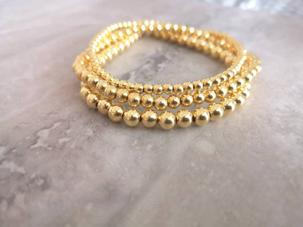 Gold Vermeil Beaded Stretch Bracelets With Love Jewellery UK