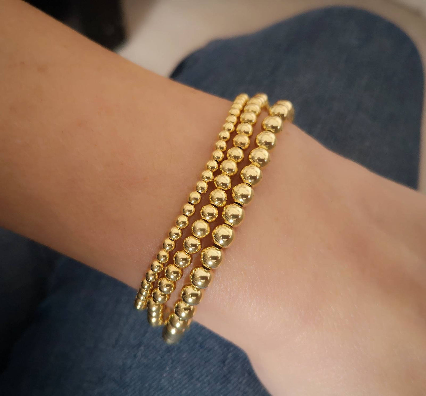 Gold Vermeil Beaded Stretch Bracelets With Love Jewellery UK