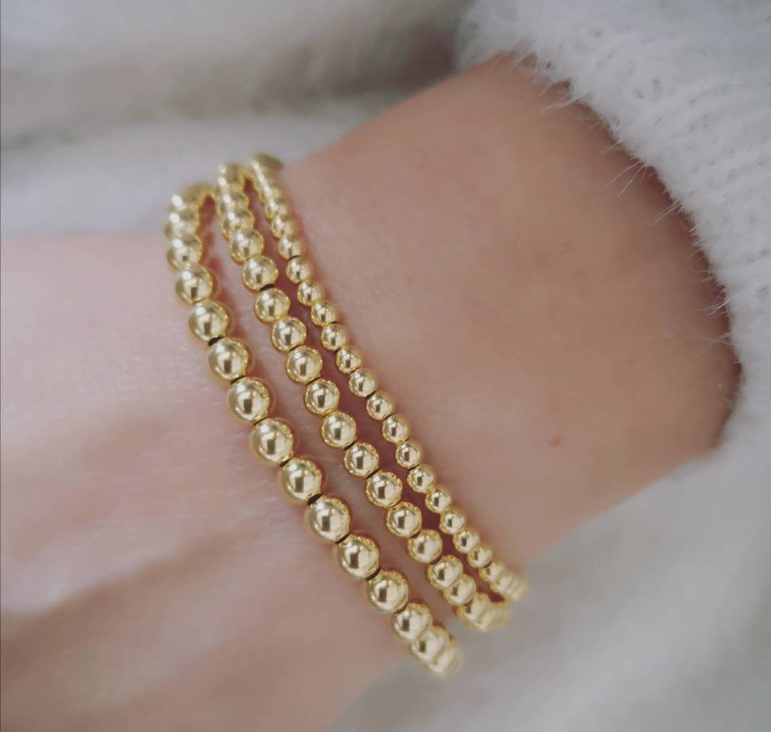 Gold Vermeil Beaded Stretch Bracelets With Love Jewellery UK