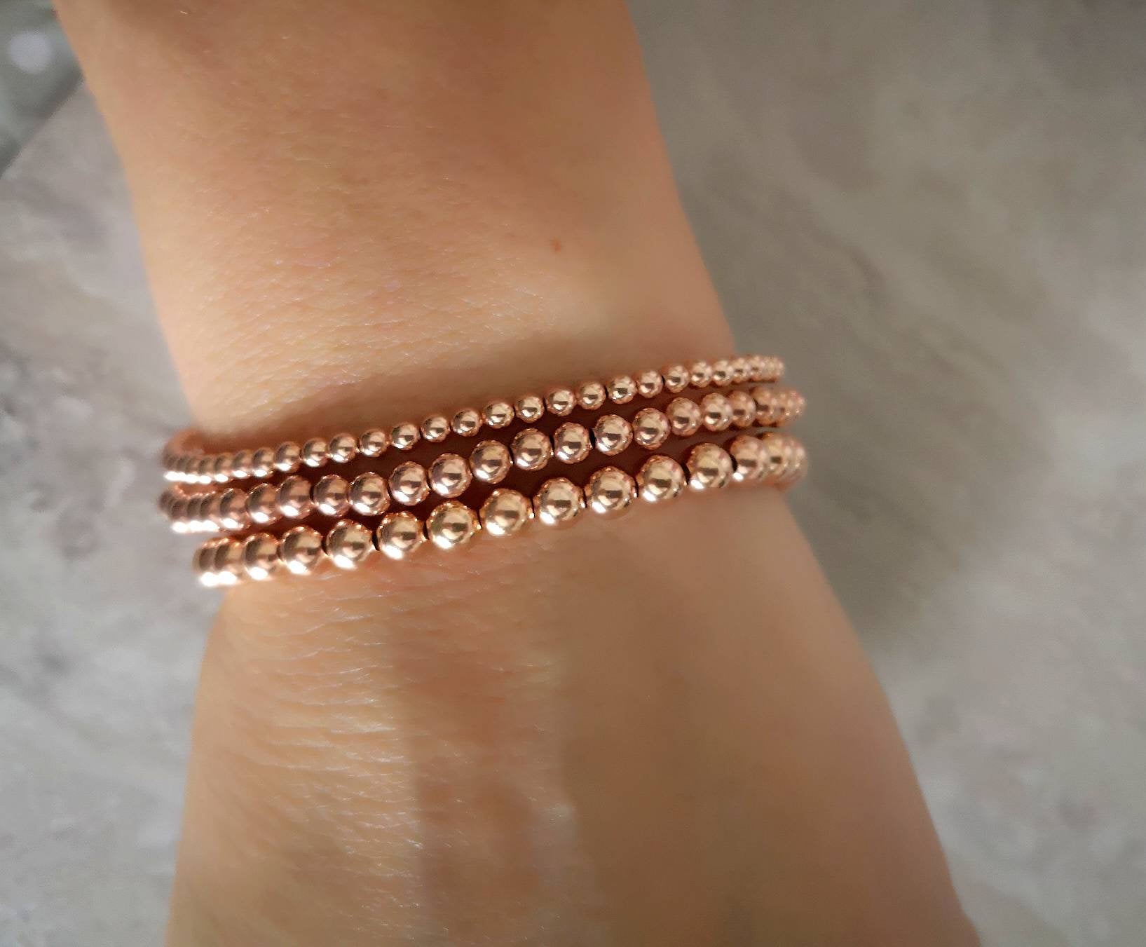 Rose Gold Beaded Stretch Bracelet Stack With Love Jewellery UK