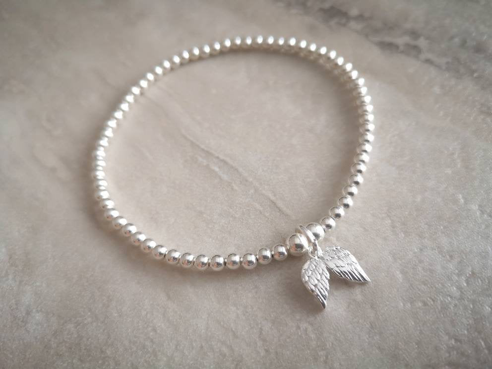 Sterling Silver Angel Wings Beaded Bracelet/Anklet With Love Jewellery UK