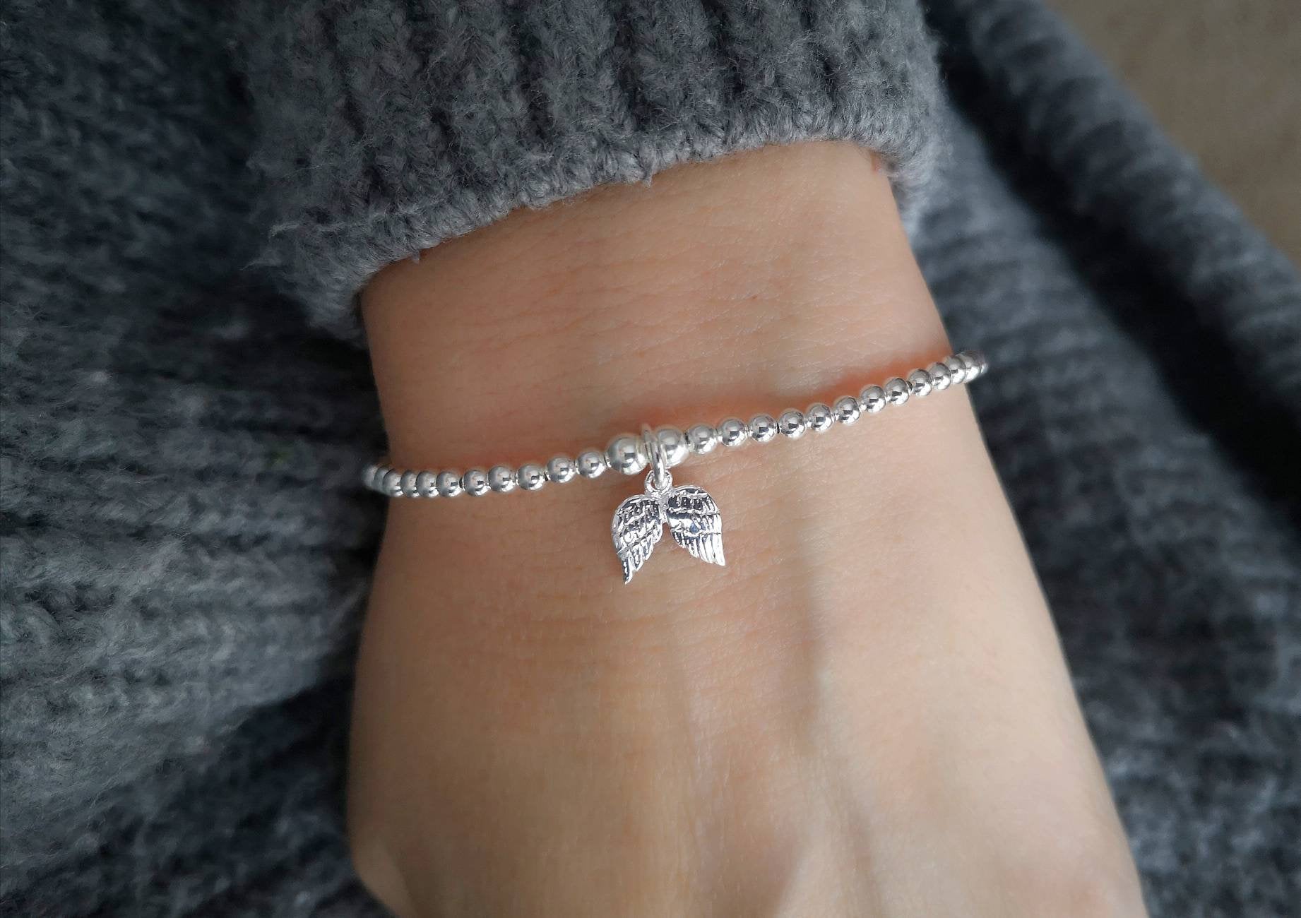 Sterling Silver Angel Wings Beaded Bracelet/Anklet With Love Jewellery UK