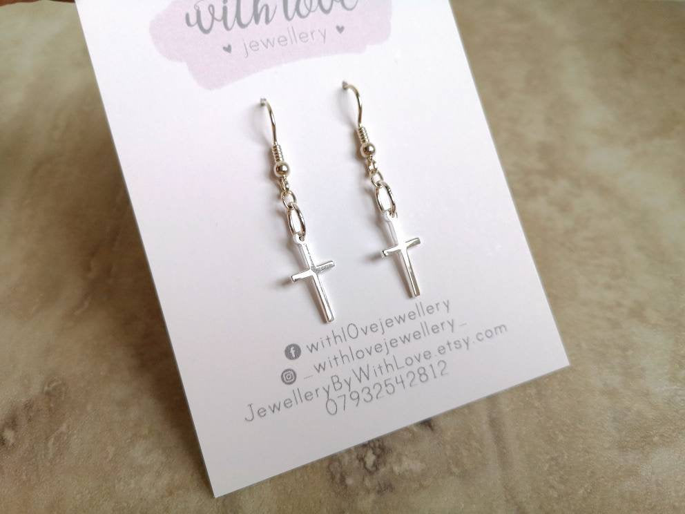 Sterling Silver Cross Earrings With Love Jewellery UK