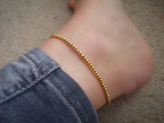 Gold Vermeil Beaded Stretch Anklet With Love Jewellery UK