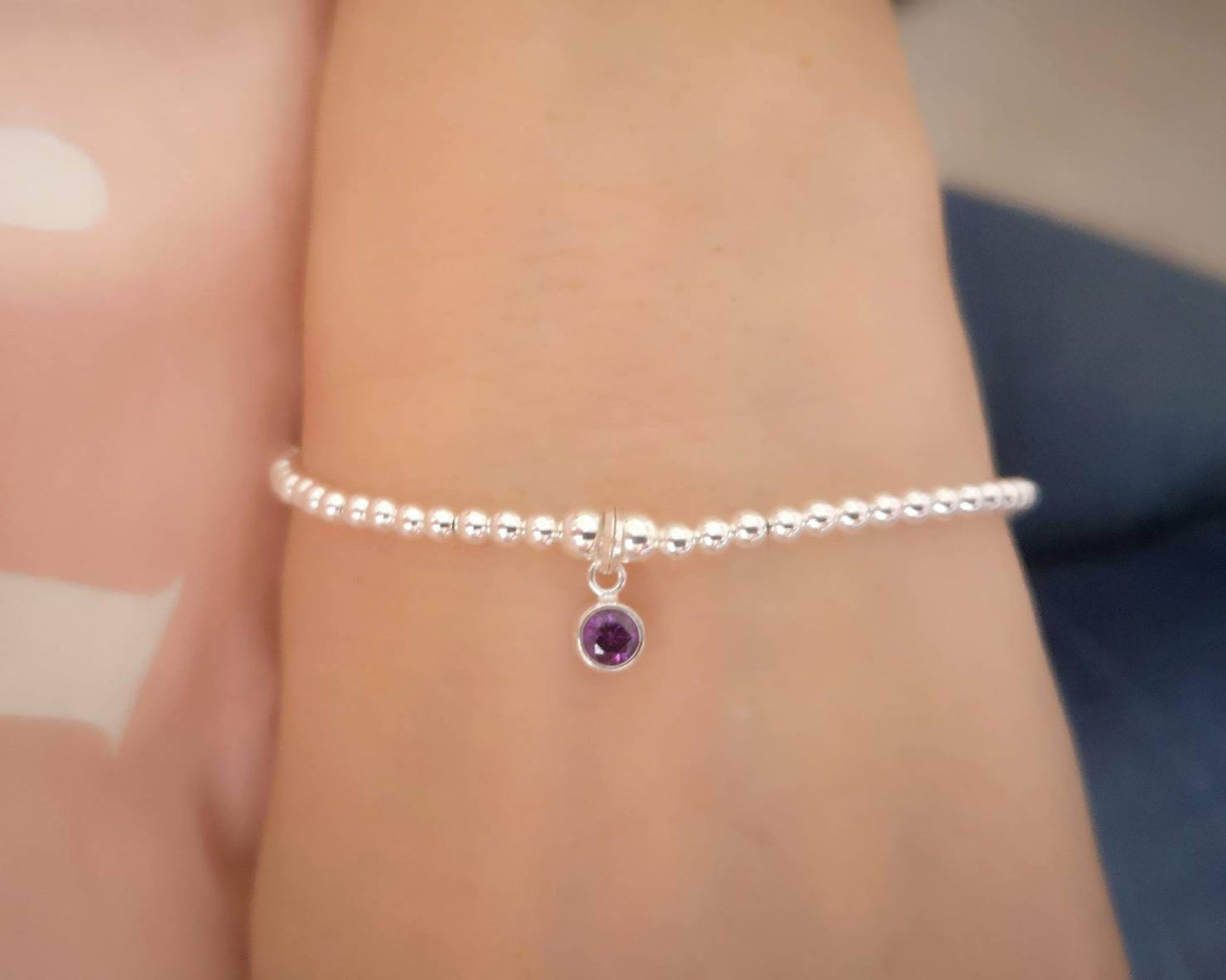 Sterling Silver February Birthday Bracelet (Amethyst) With Love Jewellery UK