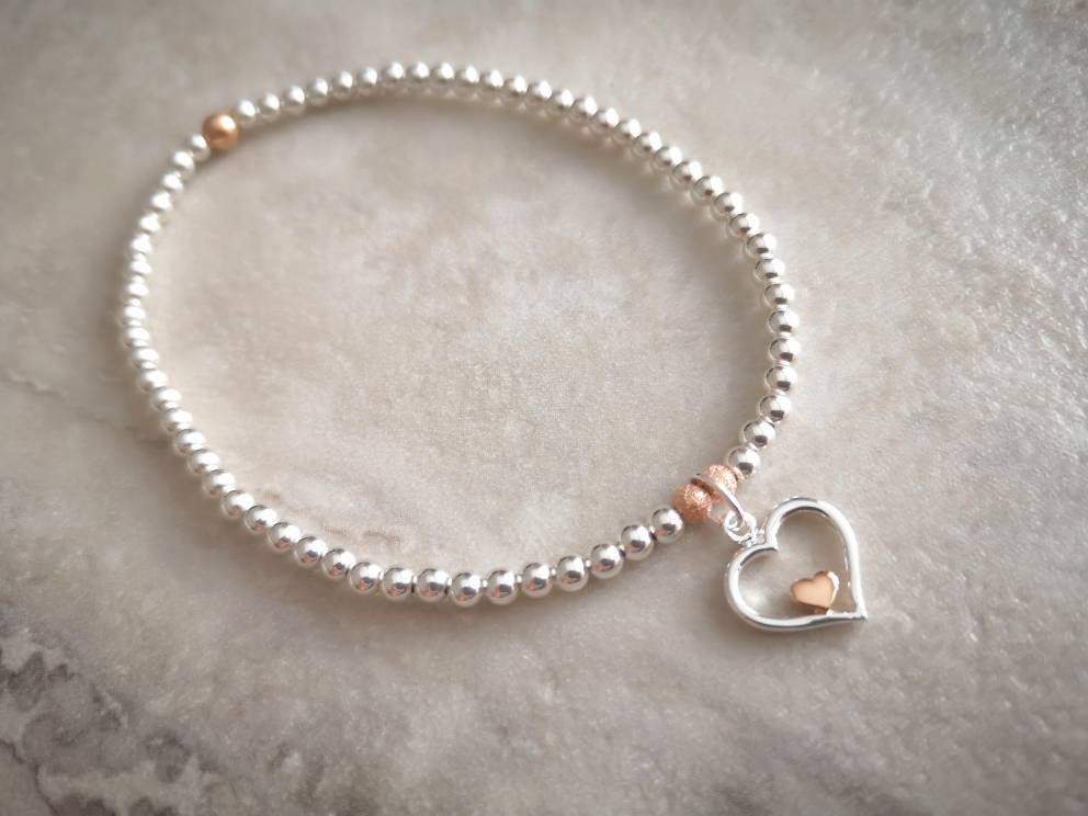 Sterling Silver Heart Stretch Bracelet - With Love Jewellery UK