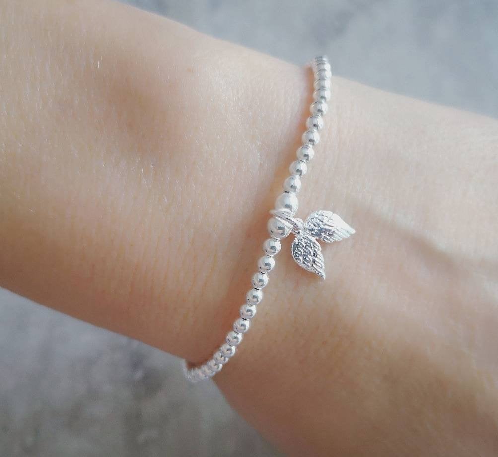 Sterling Silver Angel Wings Beaded Bracelet/Anklet With Love Jewellery UK