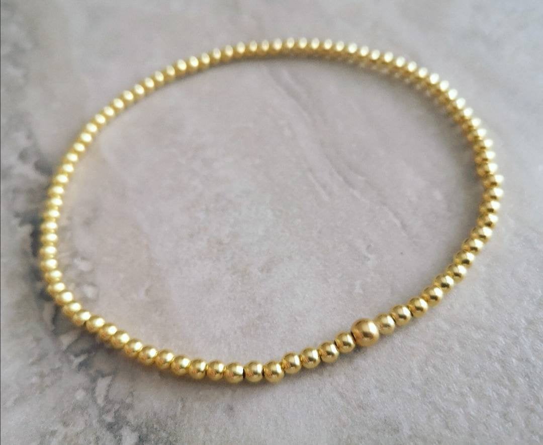 Gold Vermeil Beaded Stretch Anklet - With Love Jewellery UK