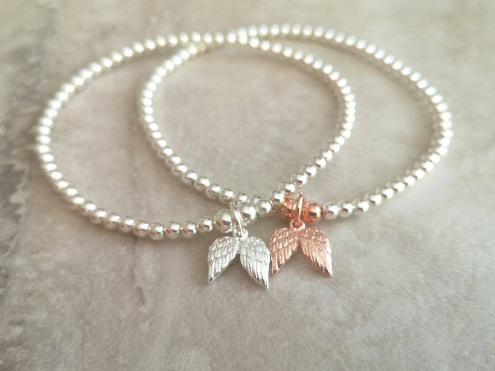 Sterling Silver and Rose Gold Vermeil Angel Wings Bracelet/Anklet With Love Jewellery UK