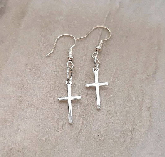 Sterling Silver Cross Earrings With Love Jewellery UK