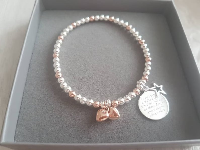 Sterling Silver Good Friends Are Like Stars Bracelet With Love Jewellery UK