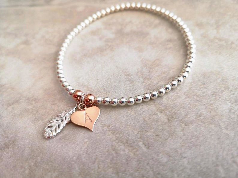 Personalised Sterling Silver Feather Bracelet