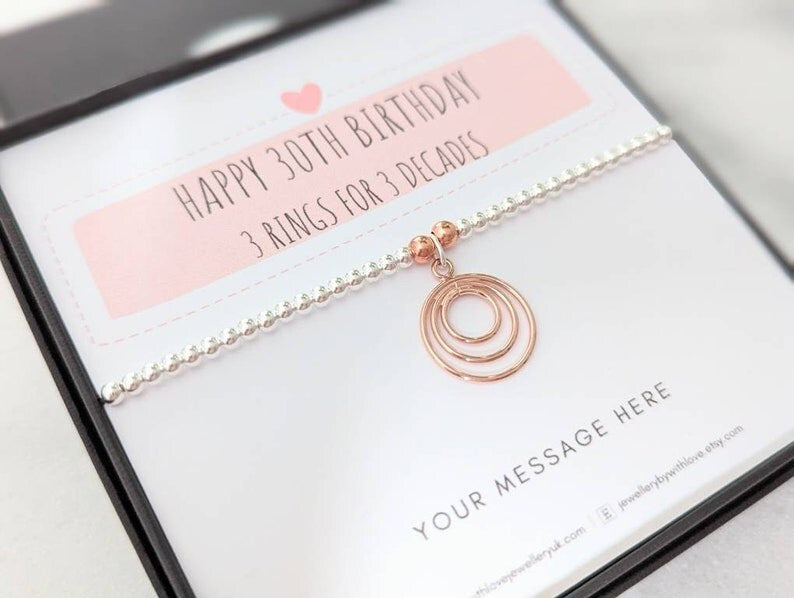 Sterling Silver & Rose Gold 30th Birthday Bracelet With Love Jewellery UK