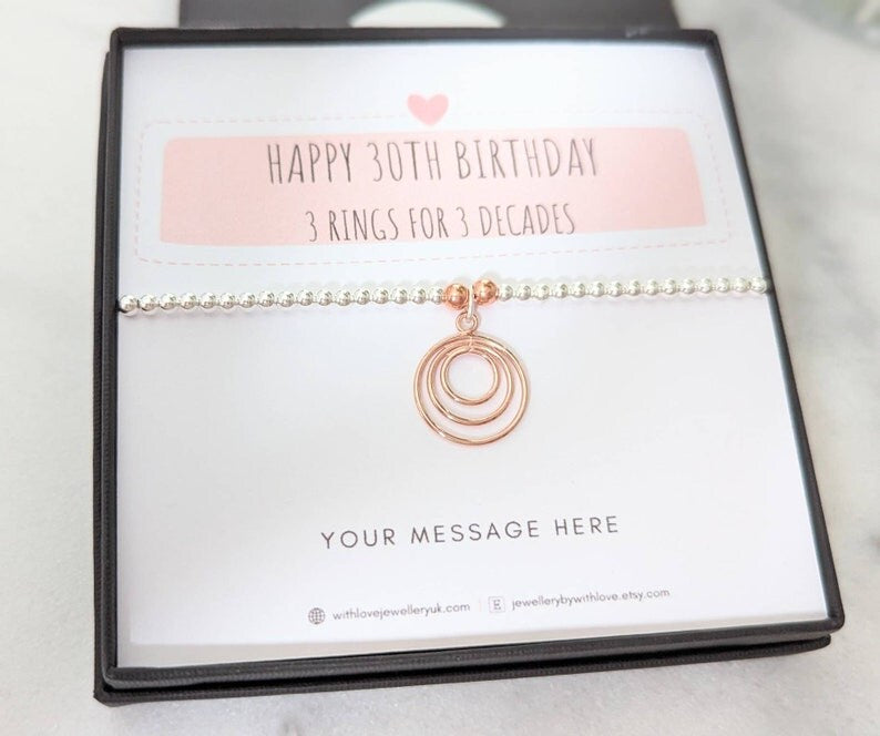 Sterling Silver & Rose Gold 30th Birthday Bracelet With Love Jewellery UK