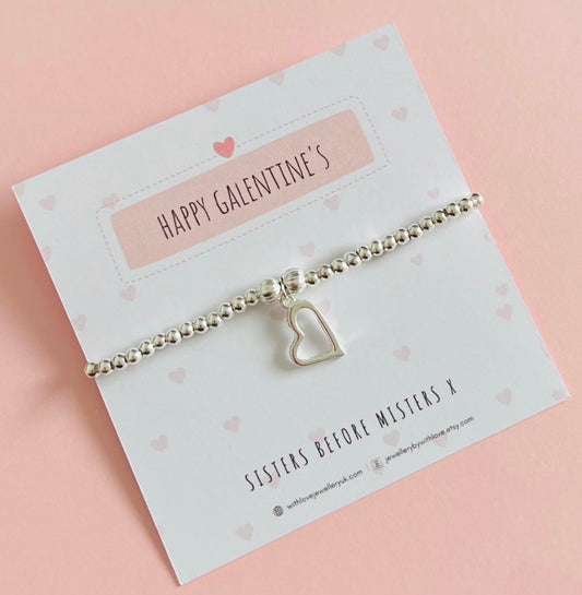 Happy Valentine’s/Galentine’s Silver Love Heart Bracelet | FREE Personalised Message Card